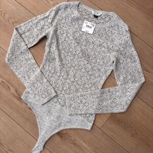 American Eagle Outfitters Gray Lace Knit Sweater